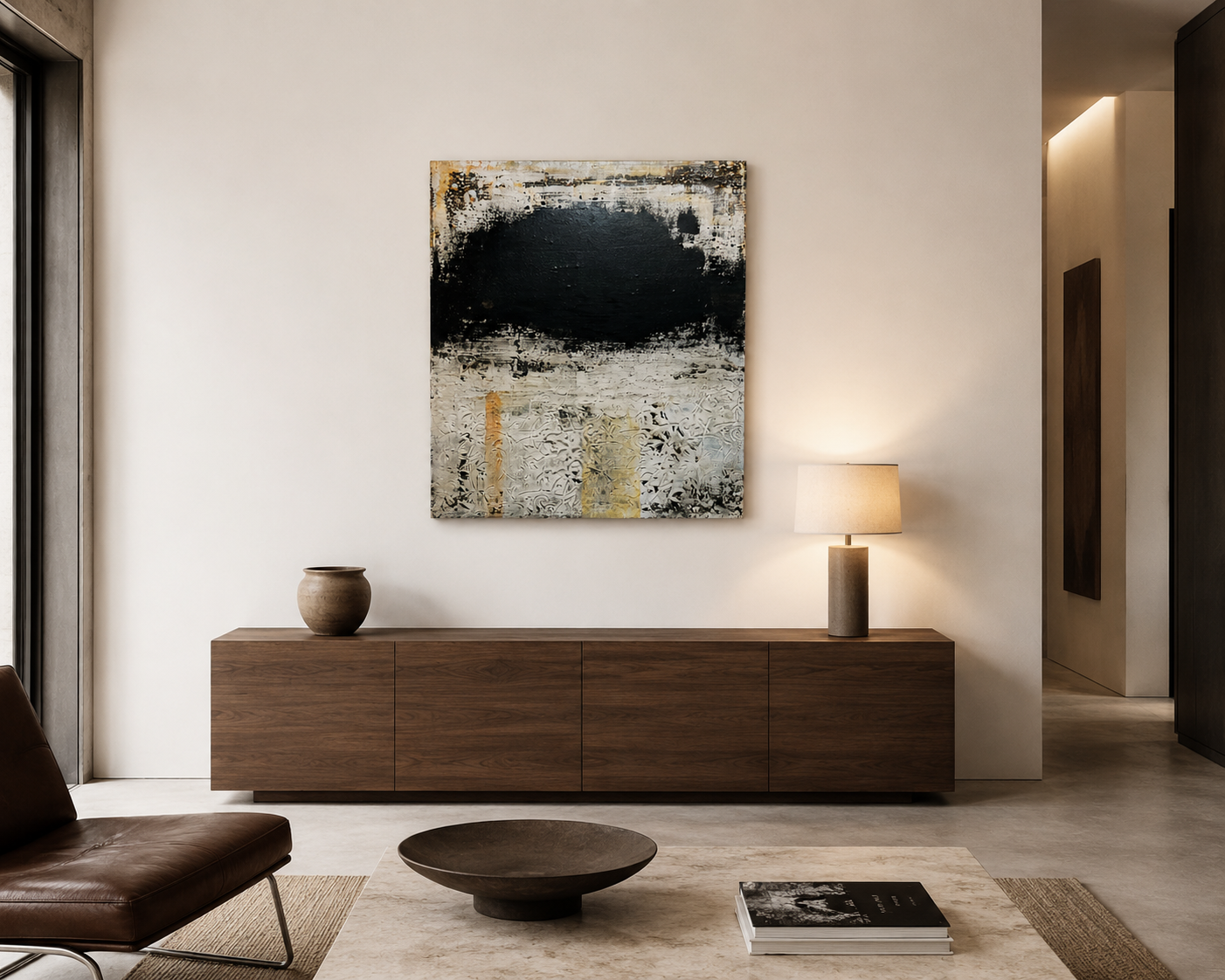 Architectural Memory - Original Black & White Textured Mixed Media Painting - 23.6" × 19.7"