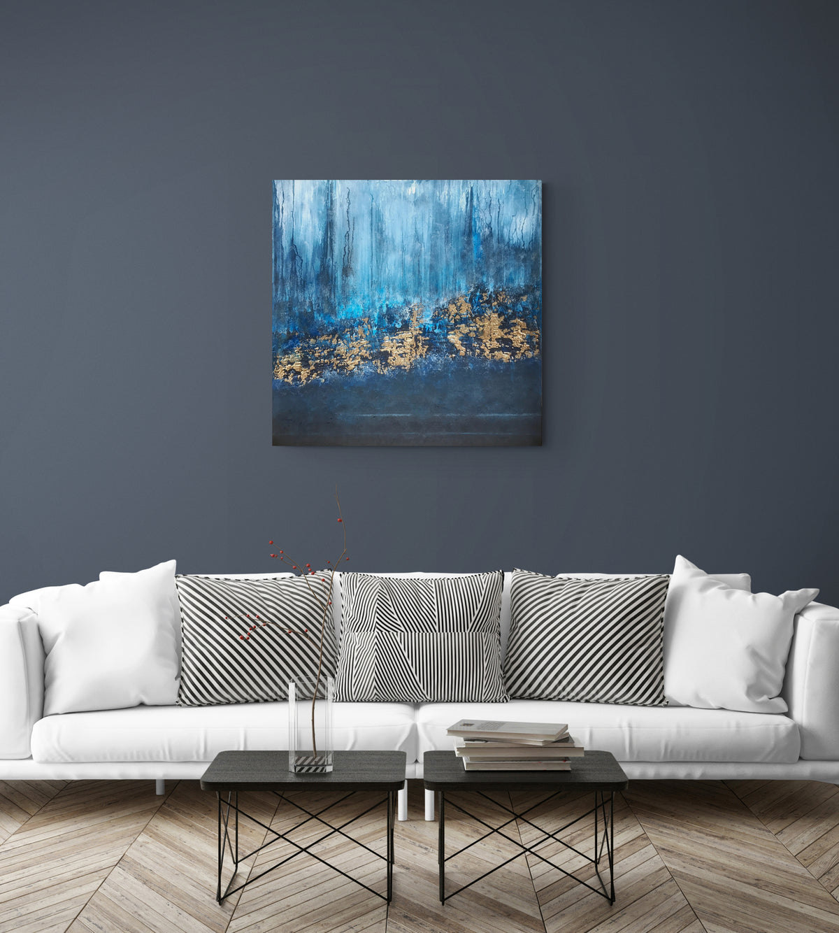 Remnants of Light | Blue & Gold Abstract Art | Sergio Aranda