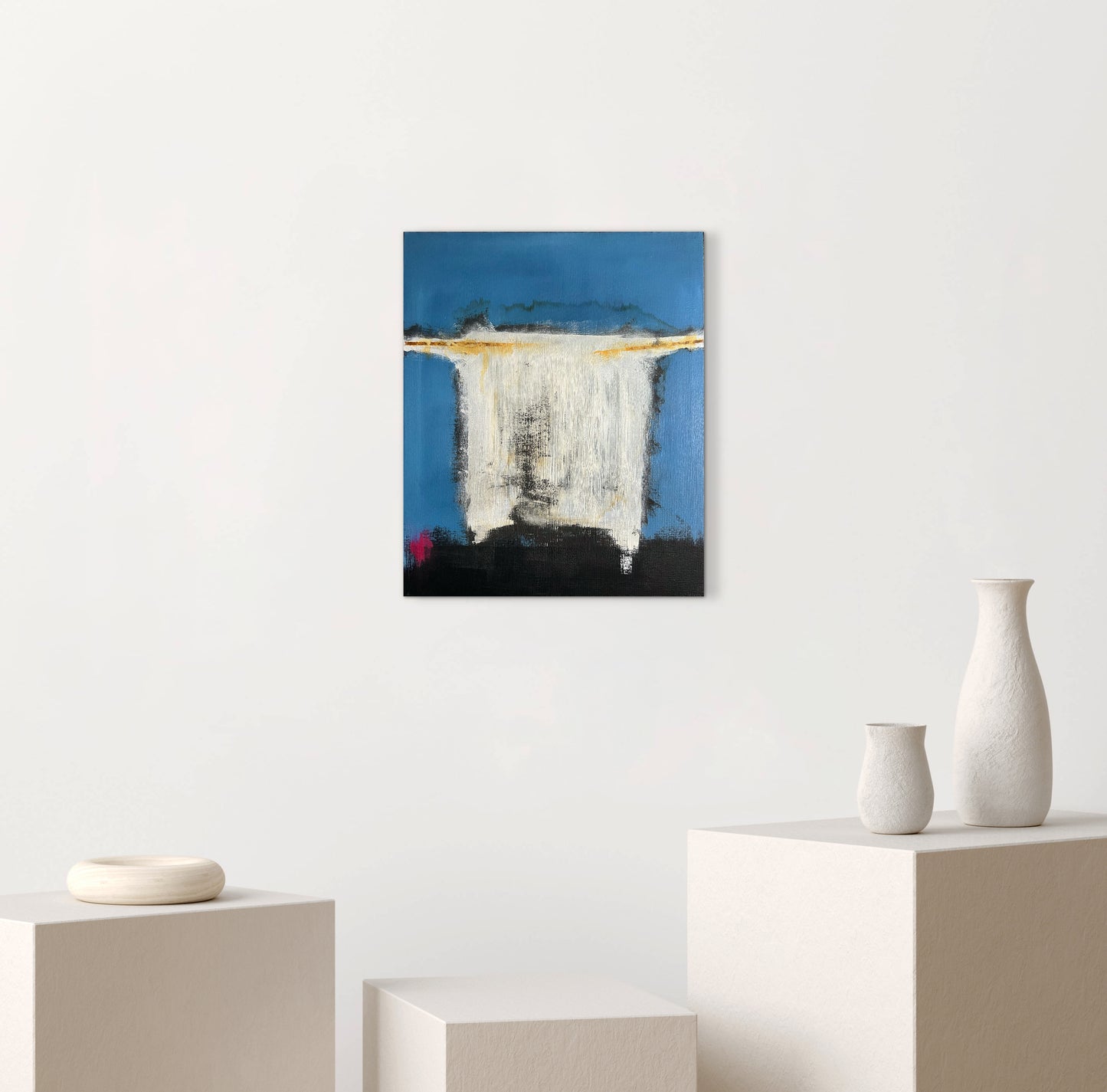Code in Blue – Original Geometric Wabi-Sabi Painting | 18x15" Deep Profile