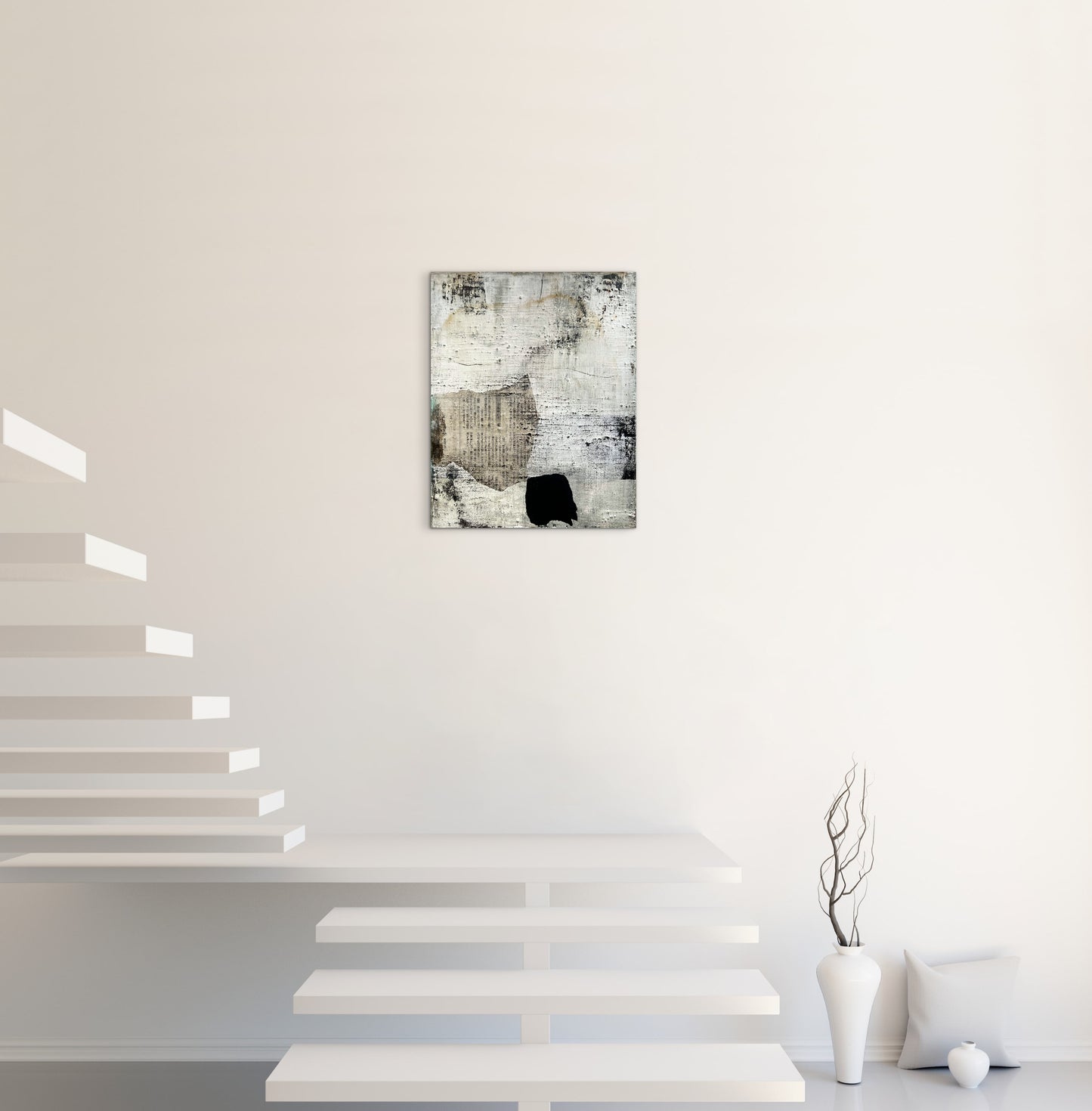 Echo of Edo – Original Japanese Newspaper Collage Textured Painting | 16x13"