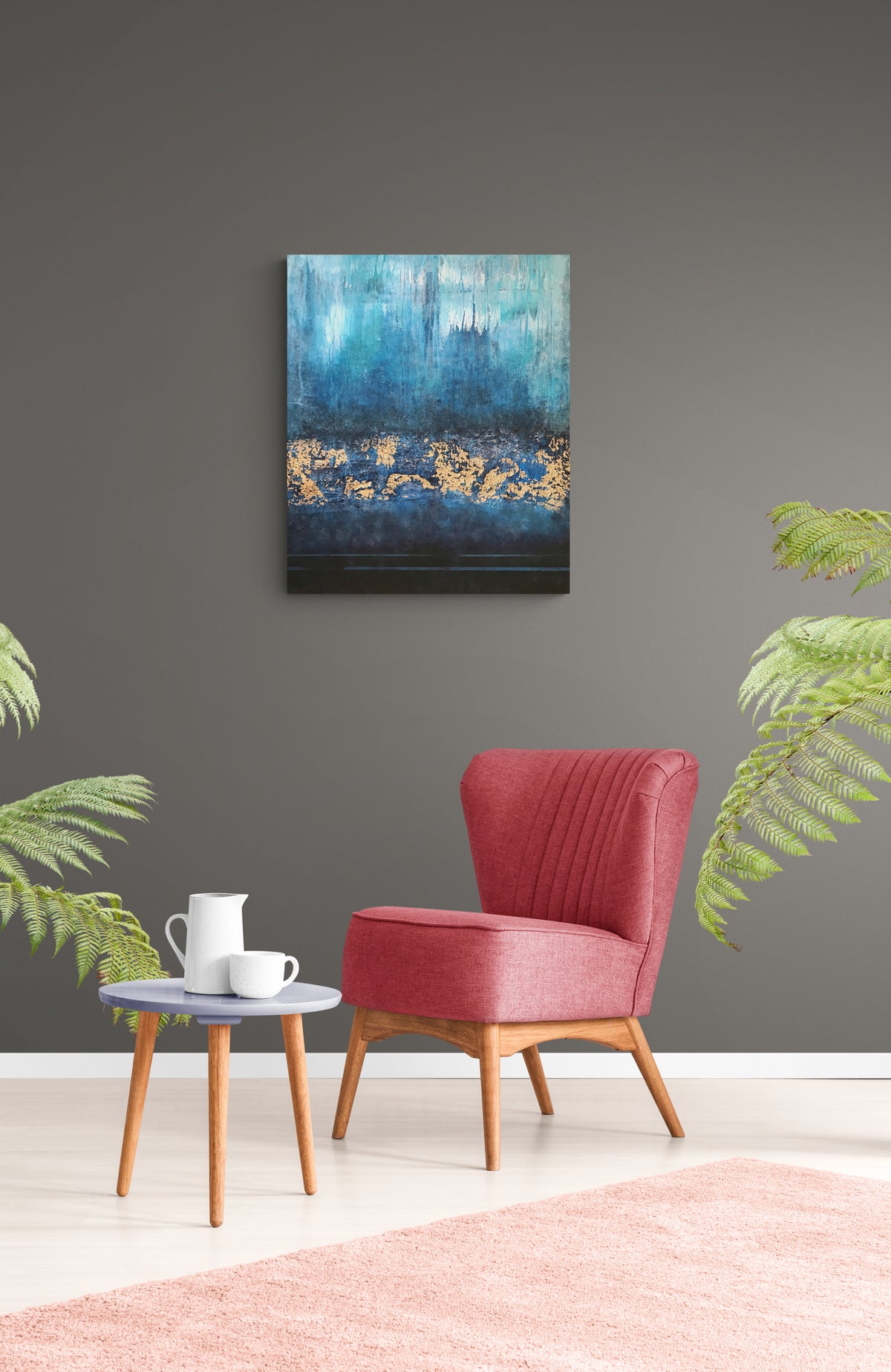 Submerged Strata | Blue & Gold Abstract Painting | Sergio Aranda