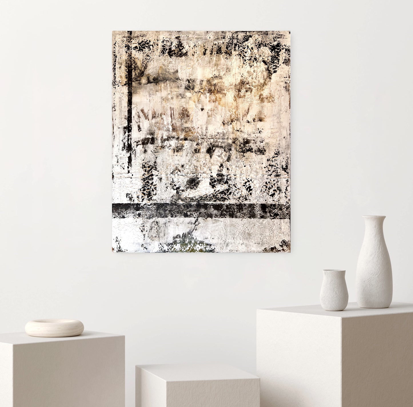 Faded Elegance – Large Barcelona Modernism Architectural Textured Painting | 40x32”