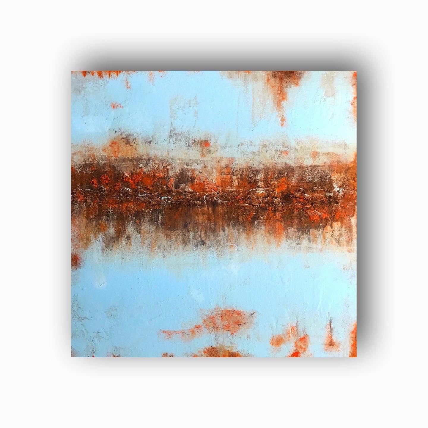 Rust Horizon No 2003 Abstract Painting | Original Textured Blue & Rust Canvas Art 50x50 cm