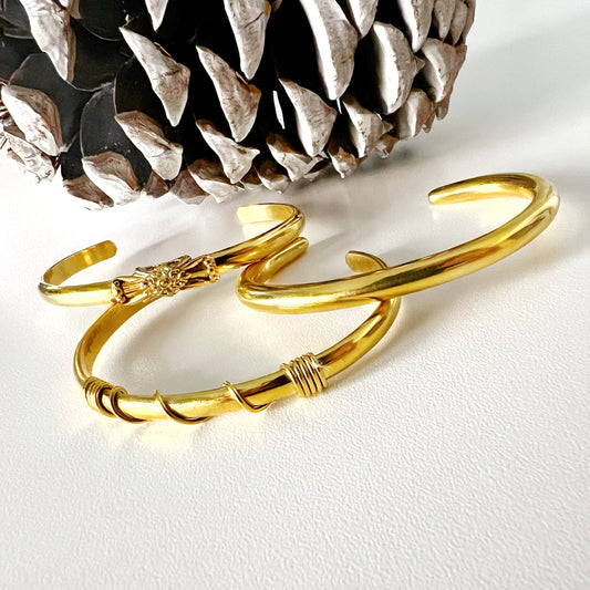 Exclusive Brass Bracelets - Elevate Your Style with Handcrafted Elegance! Set of 3 Bracelets Shining Like Gold - Handmade Jewelry