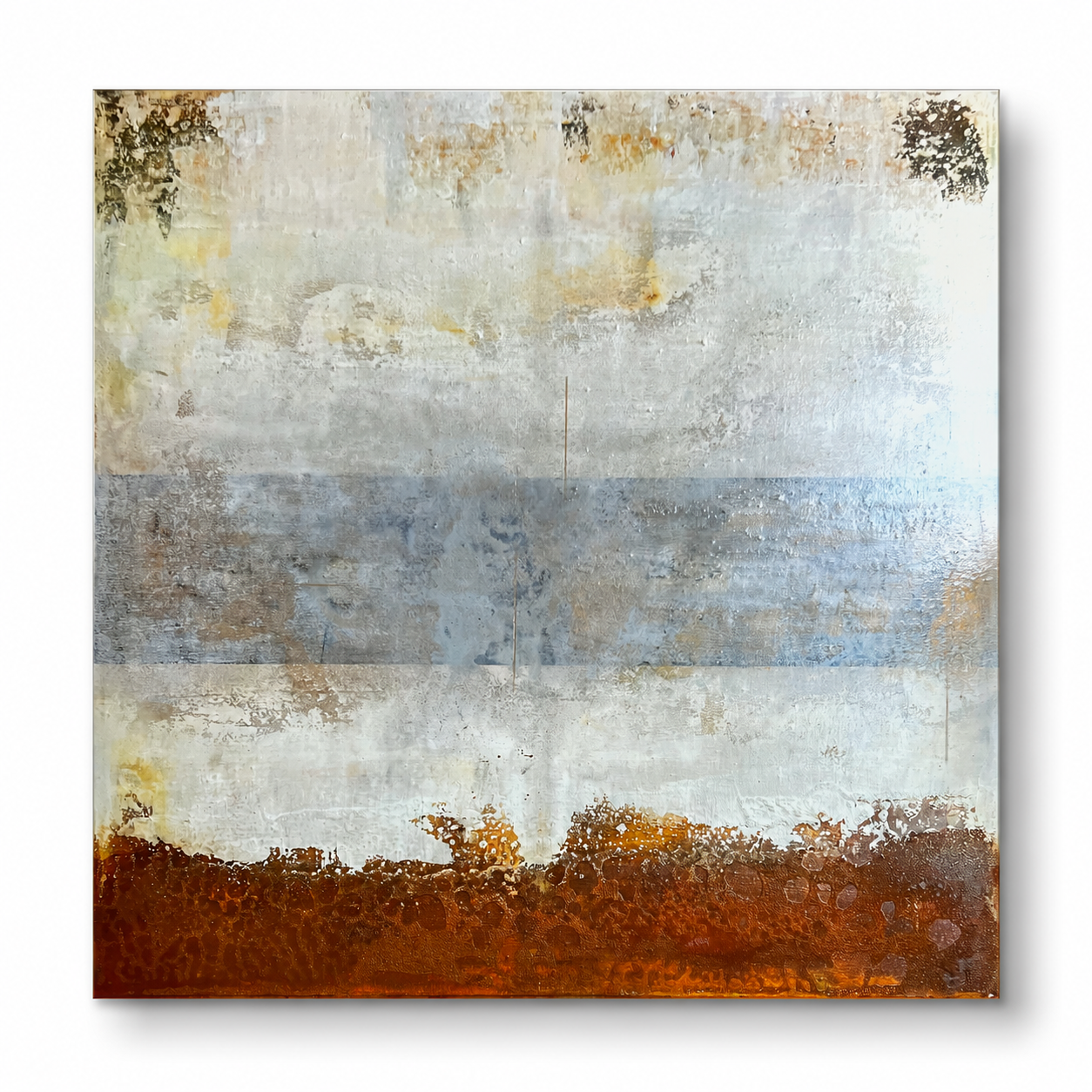 Rust Horizon – Contemporary Textured Abstract Painting with Oxidation Effects | 31.5 x 31.5 Inche