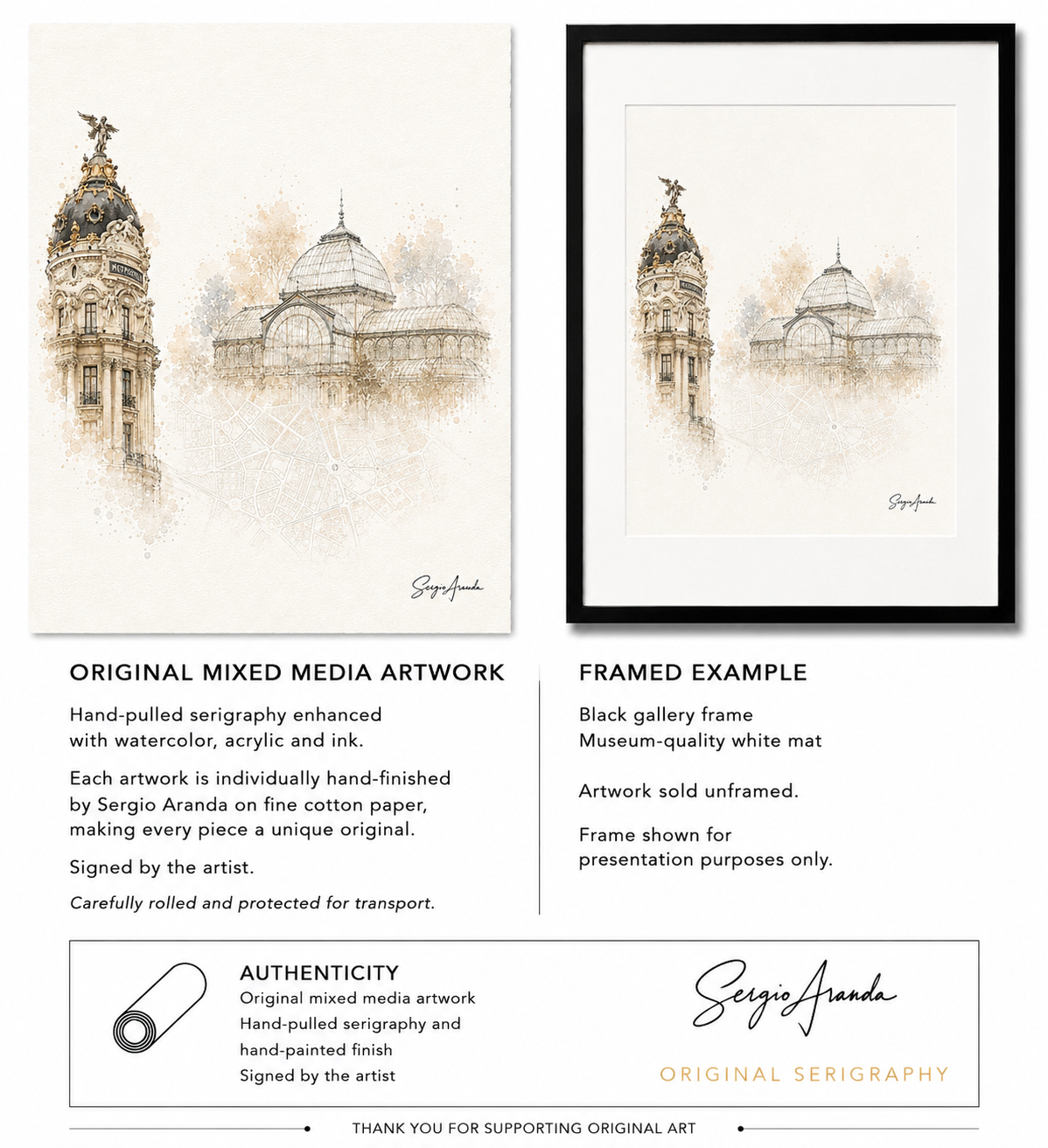 Madrid Metropolis Building & Crystal Palace Art | Urban Grids Collection | 18x24”