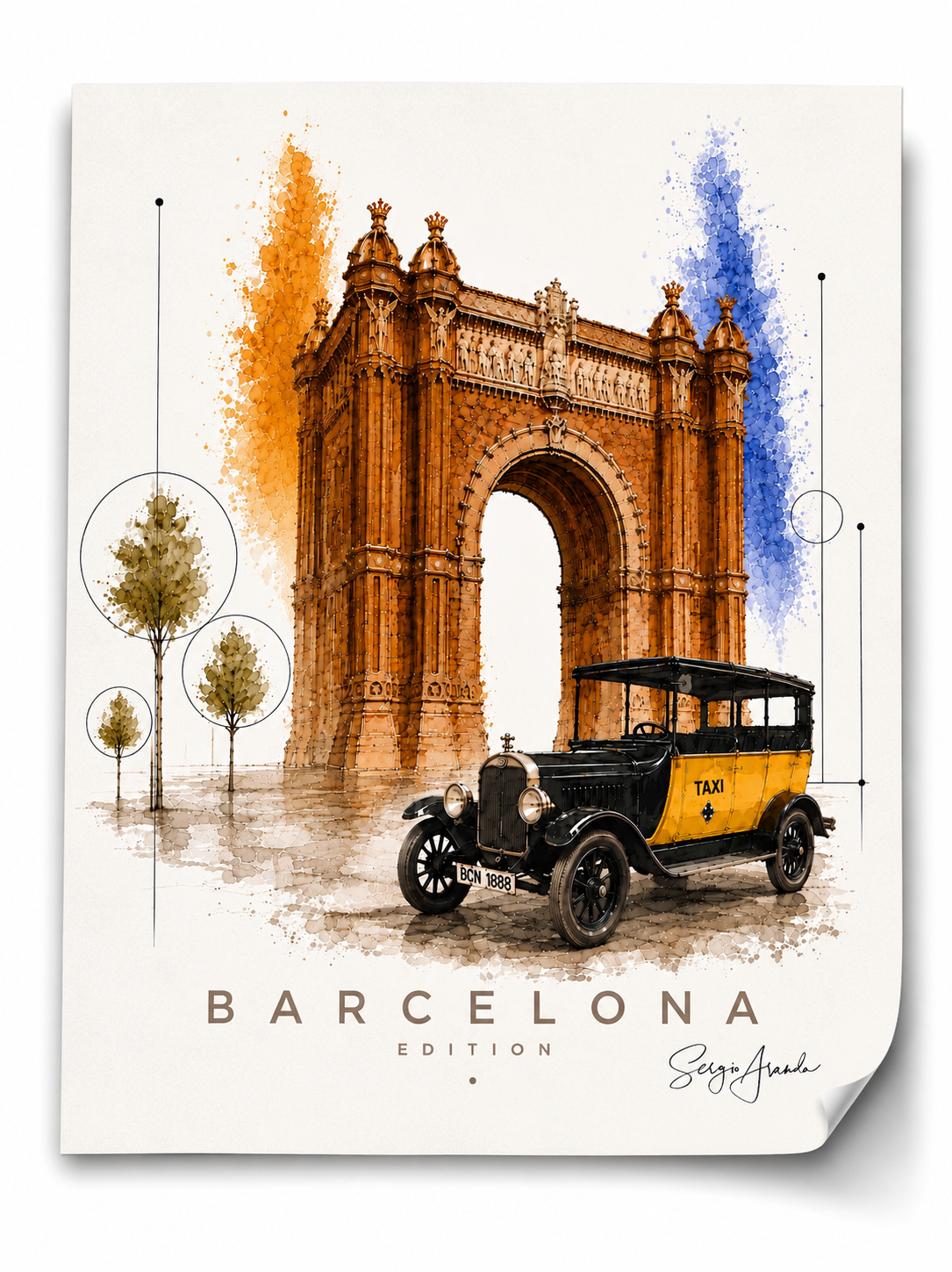 Original Barcelona Arc de Triomf Art | Hand-Pulled Fine Art Serigraph 56x78cm by Sergio Aranda