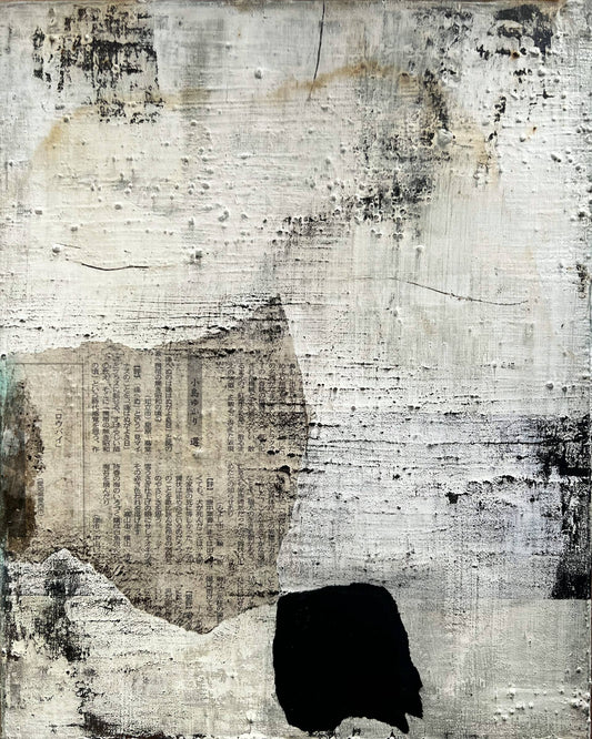 Echo of Edo – Original Japanese Newspaper Collage Textured Painting | 16x13"