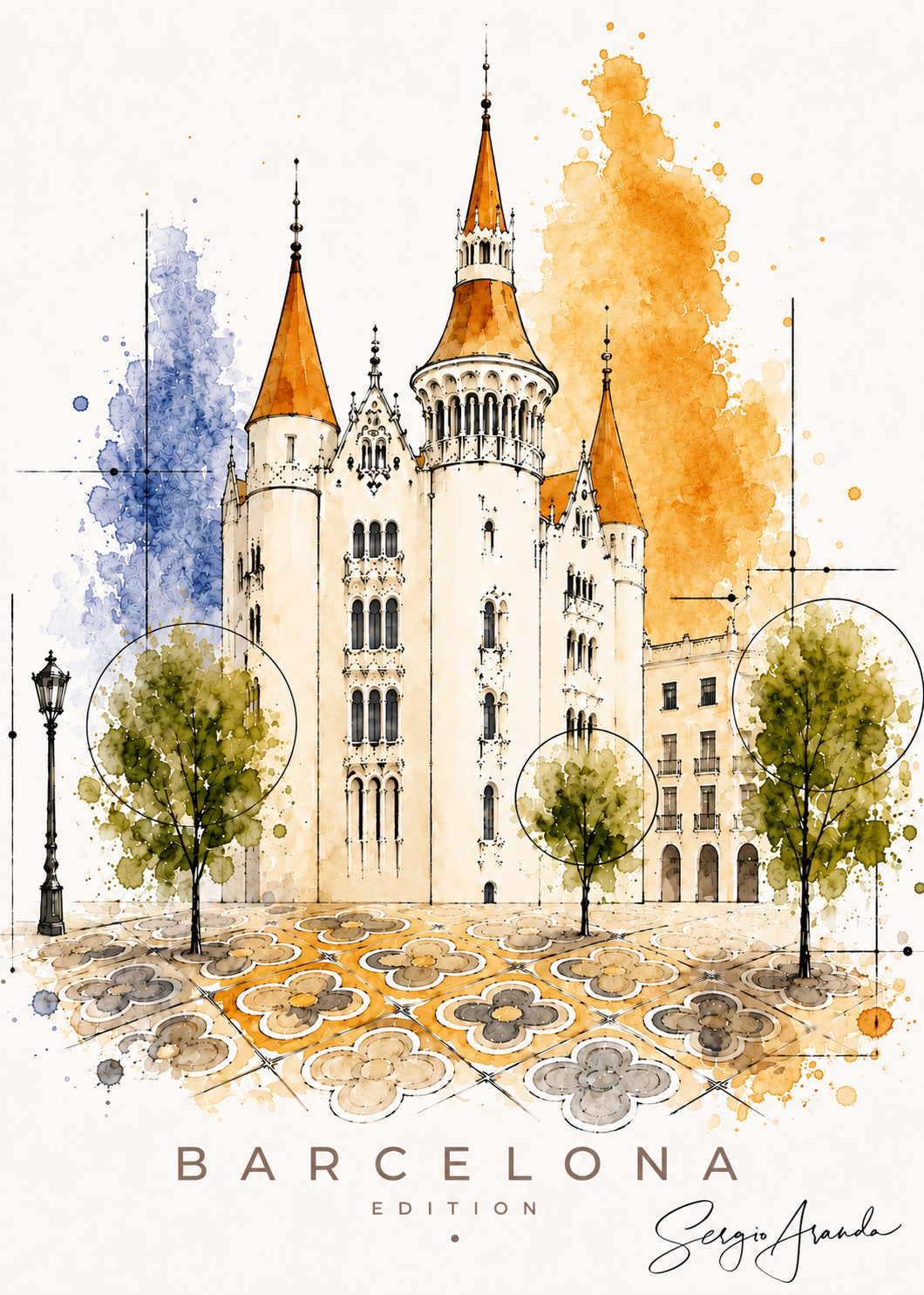 Original Barcelona Casa de les Punxes Art | Hand-Pulled Fine Art Serigraph 56x78cm by Sergio Aranda