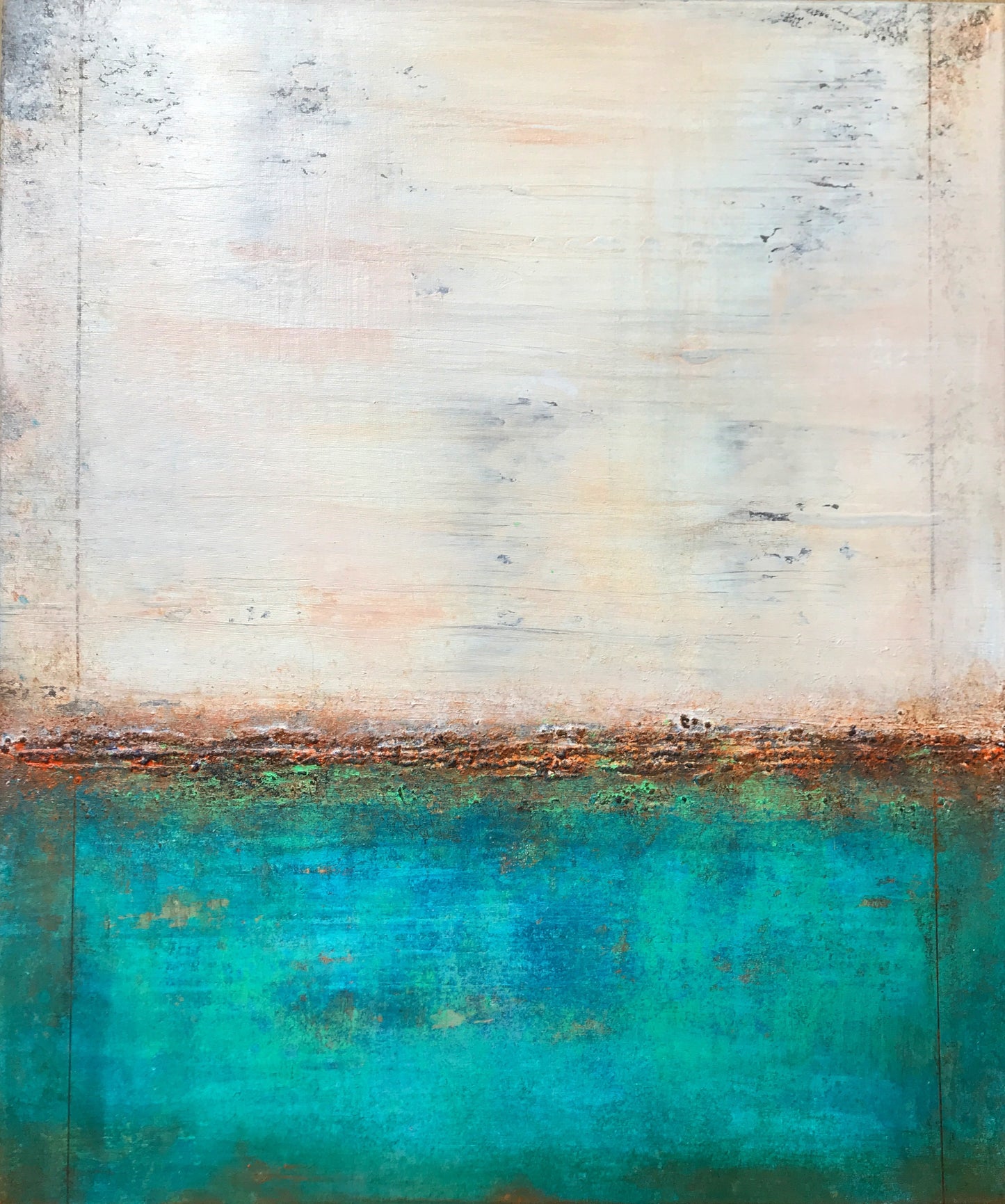 No. 2037 | Original Turquoise Horizon Abstract Painting | Textured Mixed Media on Canvas | 24 × 20 in