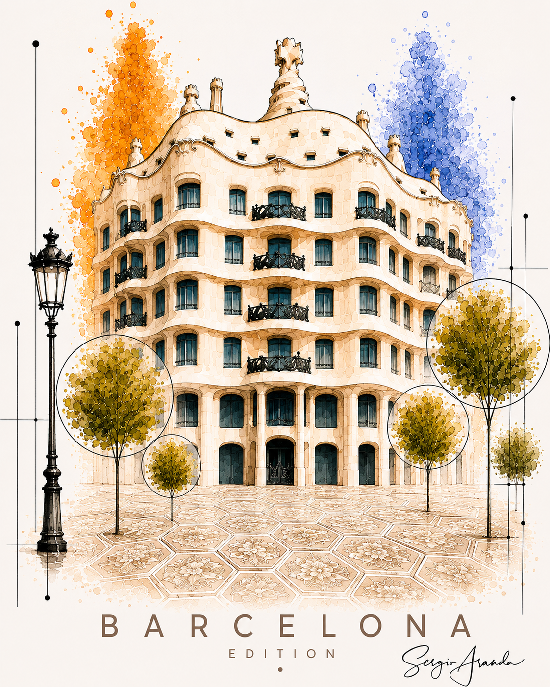 Original Barcelona Casa Mila La Pedrera Art | Hand-Pulled Fine Art Serigraph 56x78cm by Sergio Aranda