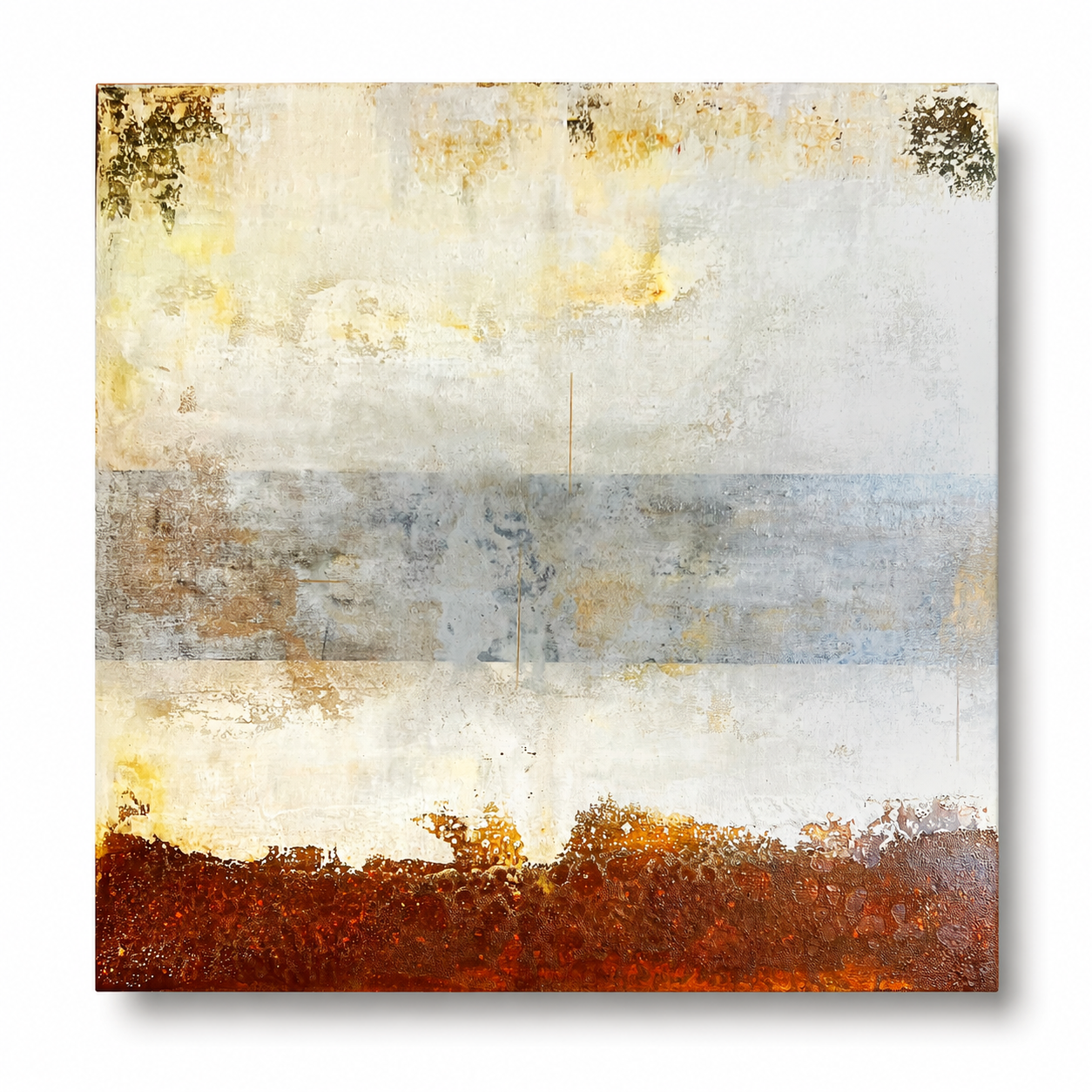 Rust Horizon – Contemporary Textured Abstract Painting with Oxidation Effects | 31.5 x 31.5 Inche