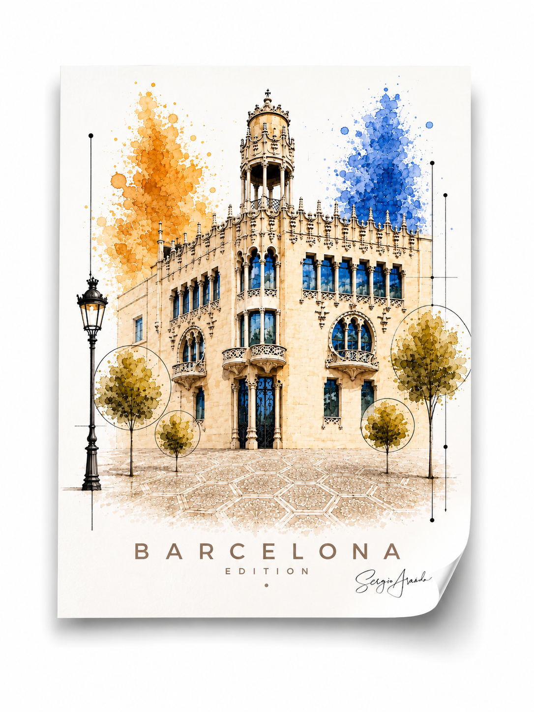 Original Barcelona Casa Lleo i Morera Art | Hand-Pulled Fine Art Serigraph 56x78cm by Sergio Aranda