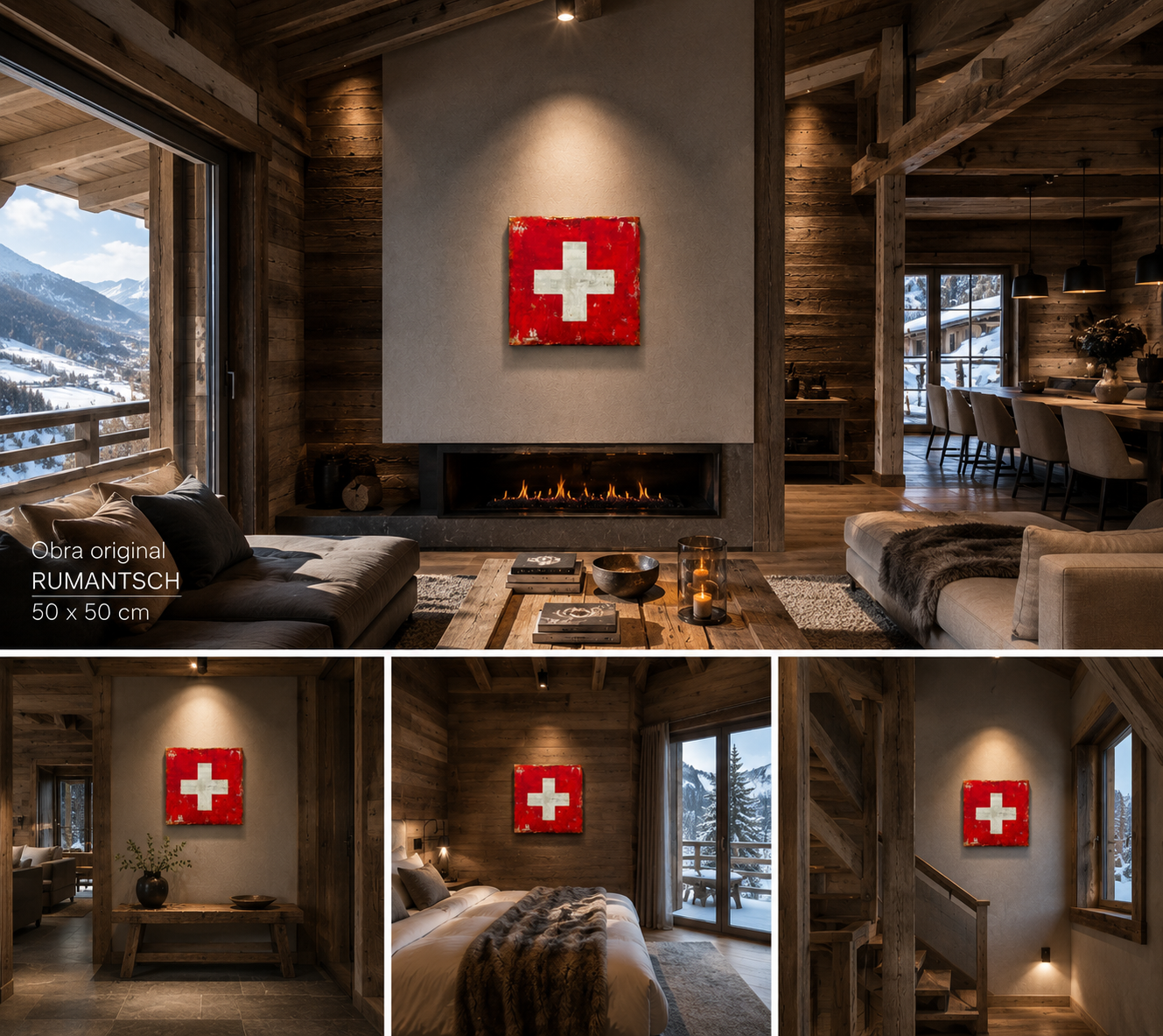 Rumantsch – Original Swiss Flag Textured Painting | 20x20” Mixed Media