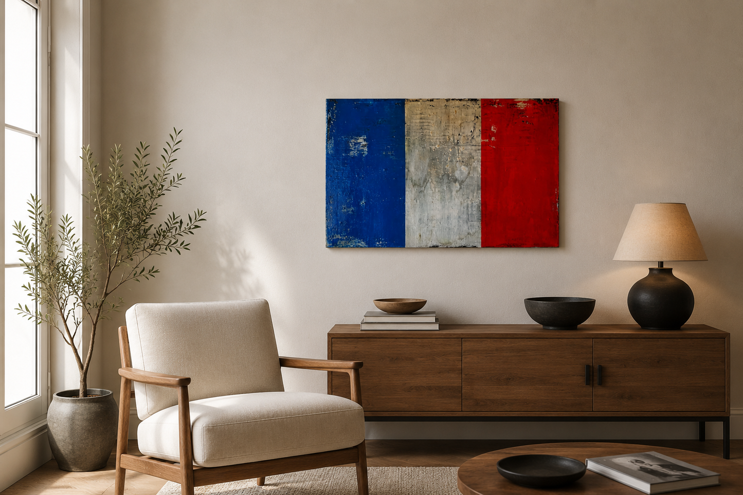 Mémoire de France – Original French Flag Textured Mixed Media Painting | 23.6" x 15.7" | 60 cm x 40 cm