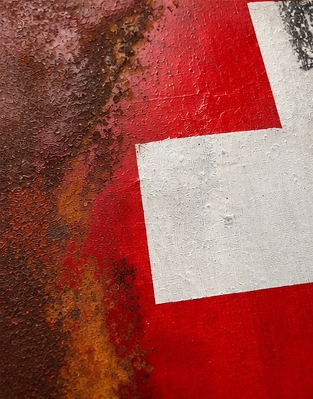 The Border That Came Home – Original Swiss Flag Textured Painting | 20x20” Mixed Media