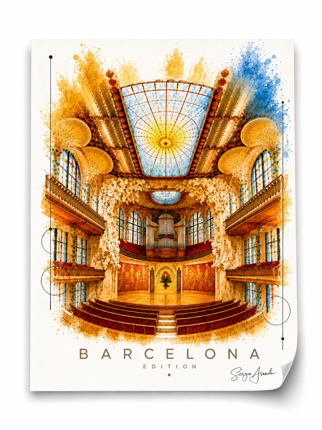 Original Barcelona Palau de la Musica Art | Hand-Pulled Fine Art Serigraph 56x78cm (22x31") by Sergio Aranda
