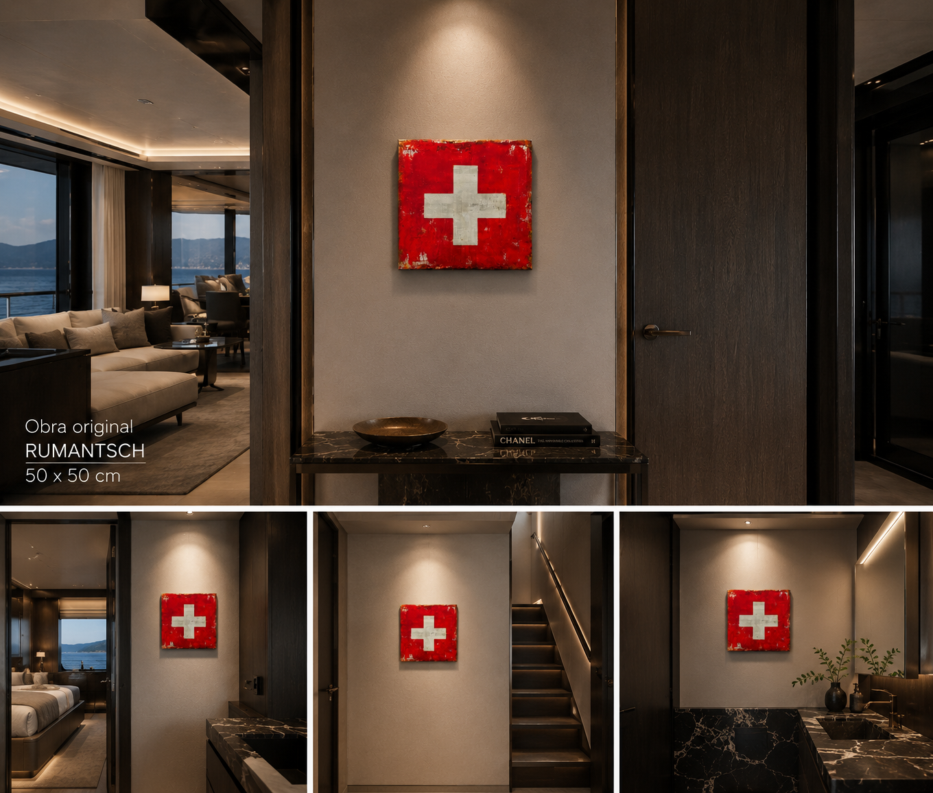 Rumantsch – Original Swiss Flag Textured Painting | 20x20” Mixed Media