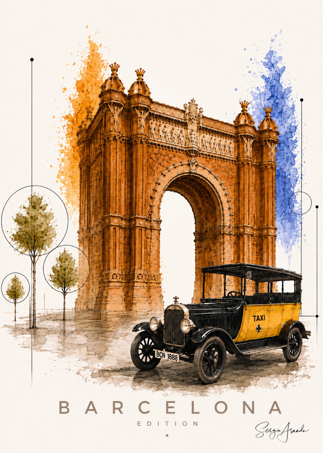 Original Barcelona Arc de Triomf Art | Hand-Pulled Fine Art Serigraph 56x78cm by Sergio Aranda