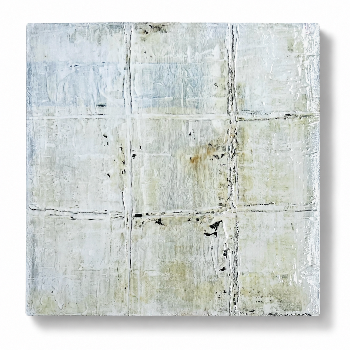 Silent Grid | Minimalist White Textured Abstract Painting | Original Mixed Media on Canvas 16x16"