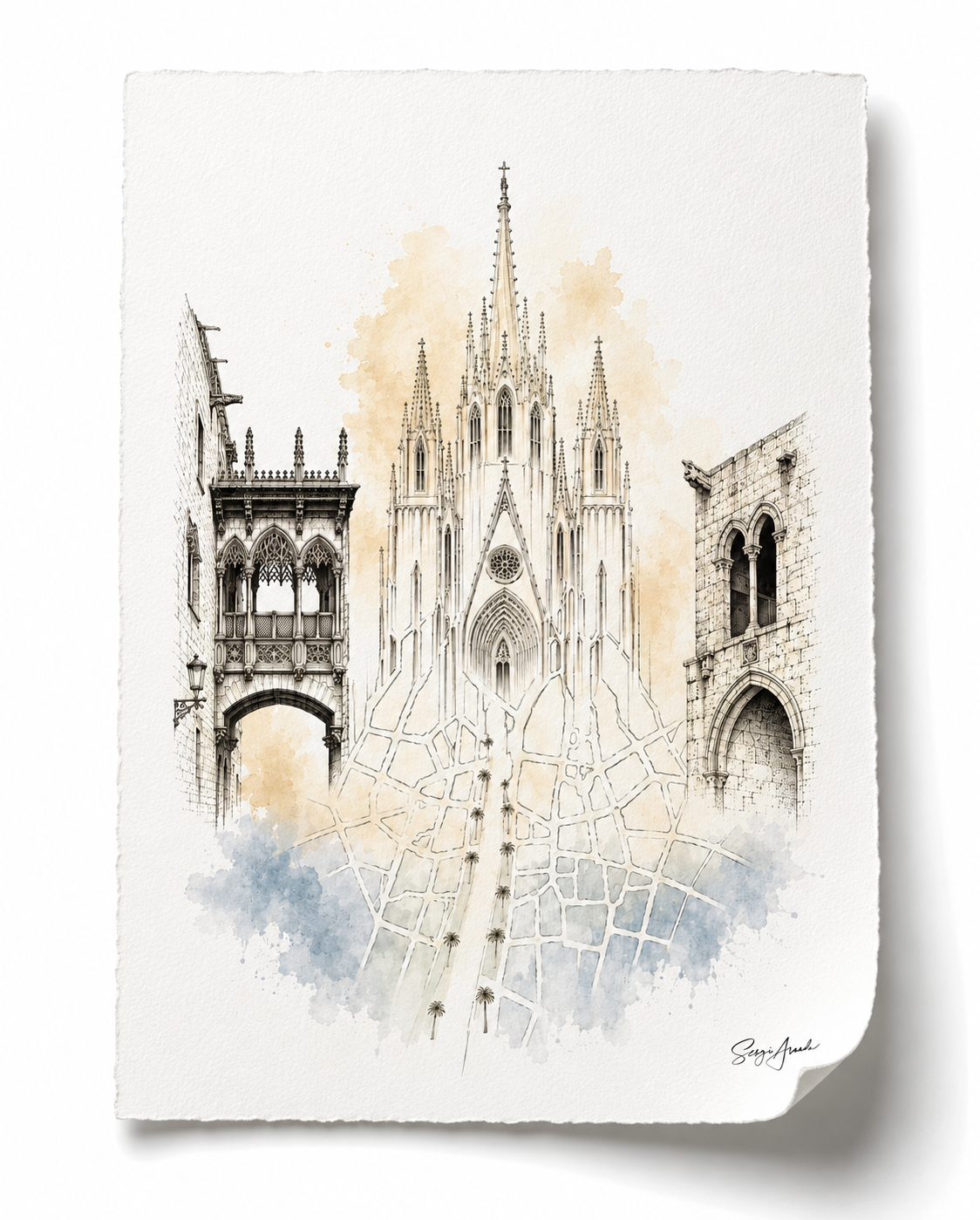 Urban Grids: Barcelona Gothic Cathedral & Ciutat Vella Map | 22x31”
