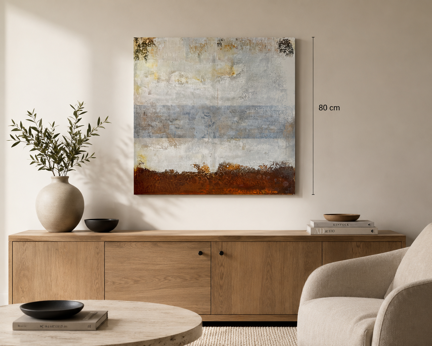 Rust Horizon – Contemporary Textured Abstract Painting with Oxidation Effects | 31.5 x 31.5 Inche