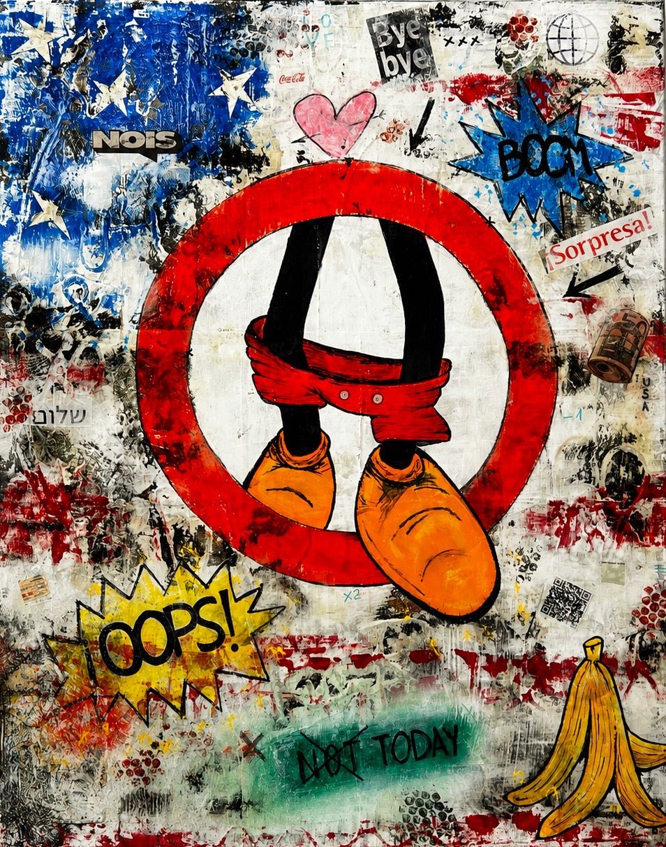 Not Today | Original Neo Pop Art Painting on Wood Panel | Sergio Aranda
