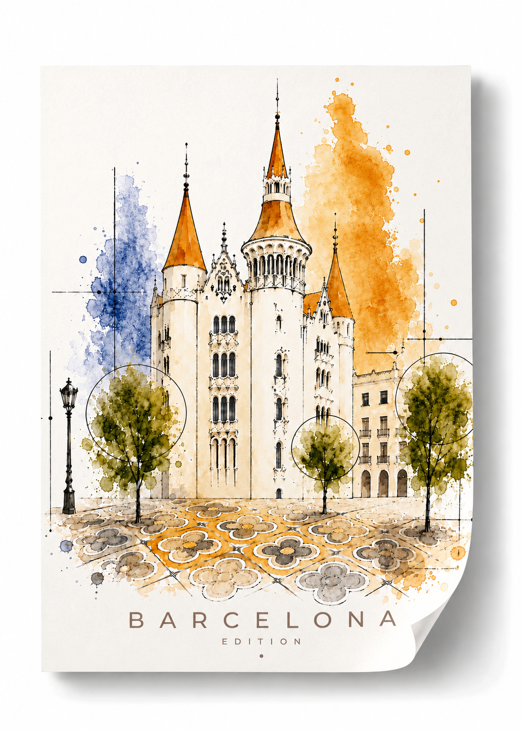 Original Barcelona Casa de les Punxes Art | Hand-Pulled Fine Art Serigraph 56x78cm by Sergio Aranda