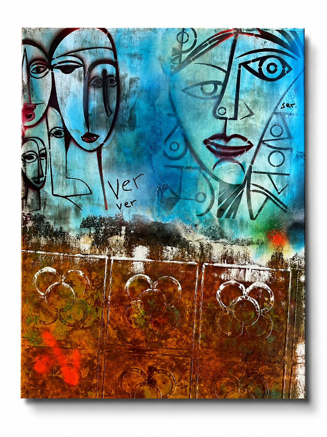 Ver Ver Ser | Original Cubist Mixed Media Painting with Rust | Sergio Aranda
