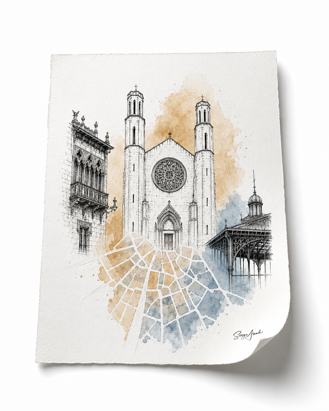 Barcelona Santa Maria del Mar & El Born Art | Urban Grids Collection | 18x24”