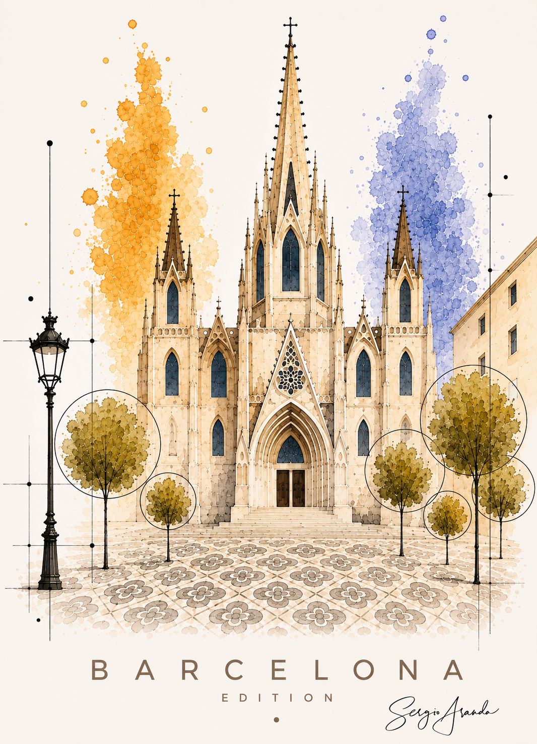 Original Barcelona Cathedral Art | Hand-Pulled Fine Art Serigraph 56x78cm by Sergio Aranda