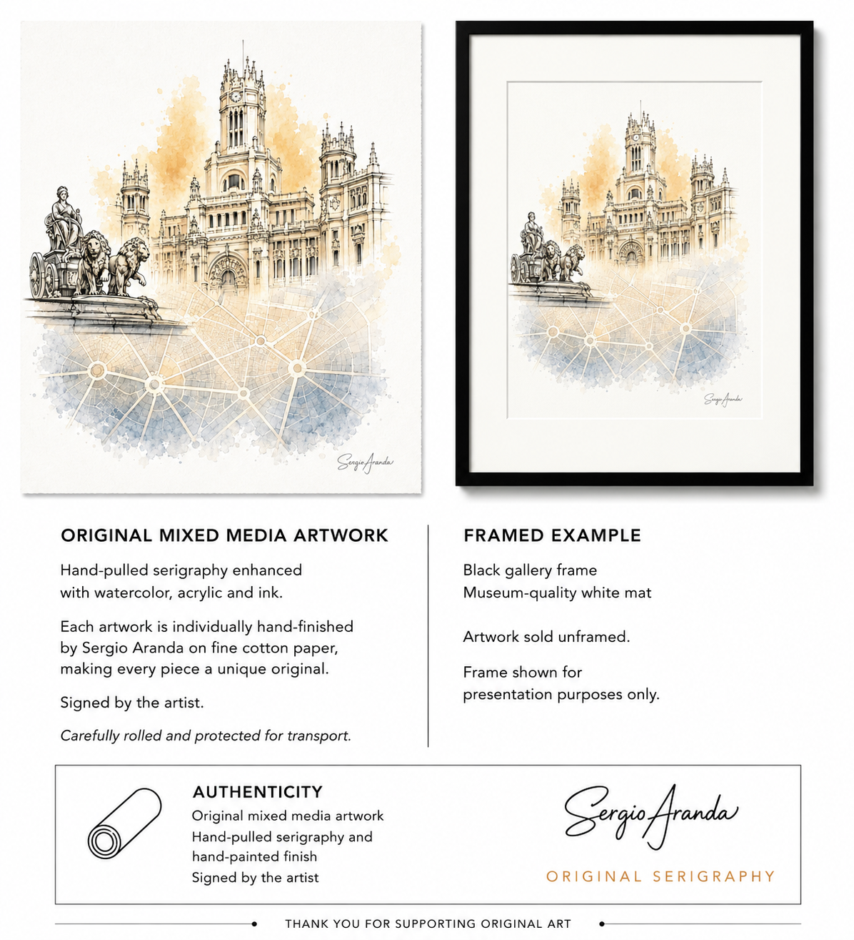 Madrid City Hall & Cibeles Fountain Art | Urban Grids Collection | 18x24”