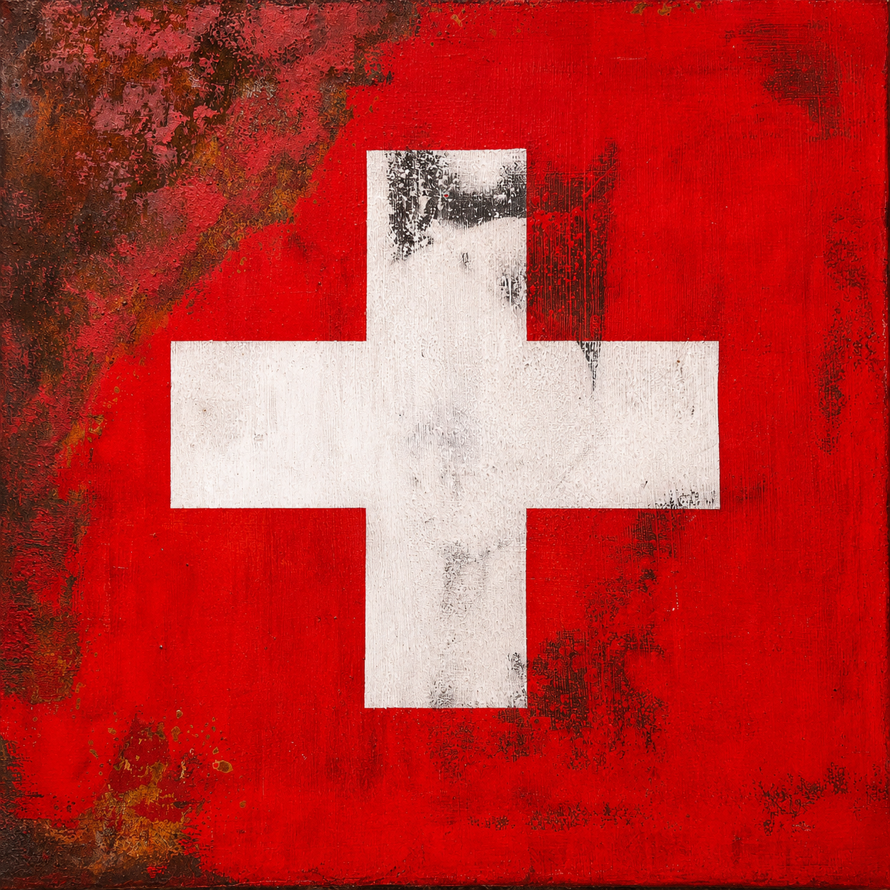 The Border That Came Home – Original Swiss Flag Textured Painting | 20x20” Mixed Media