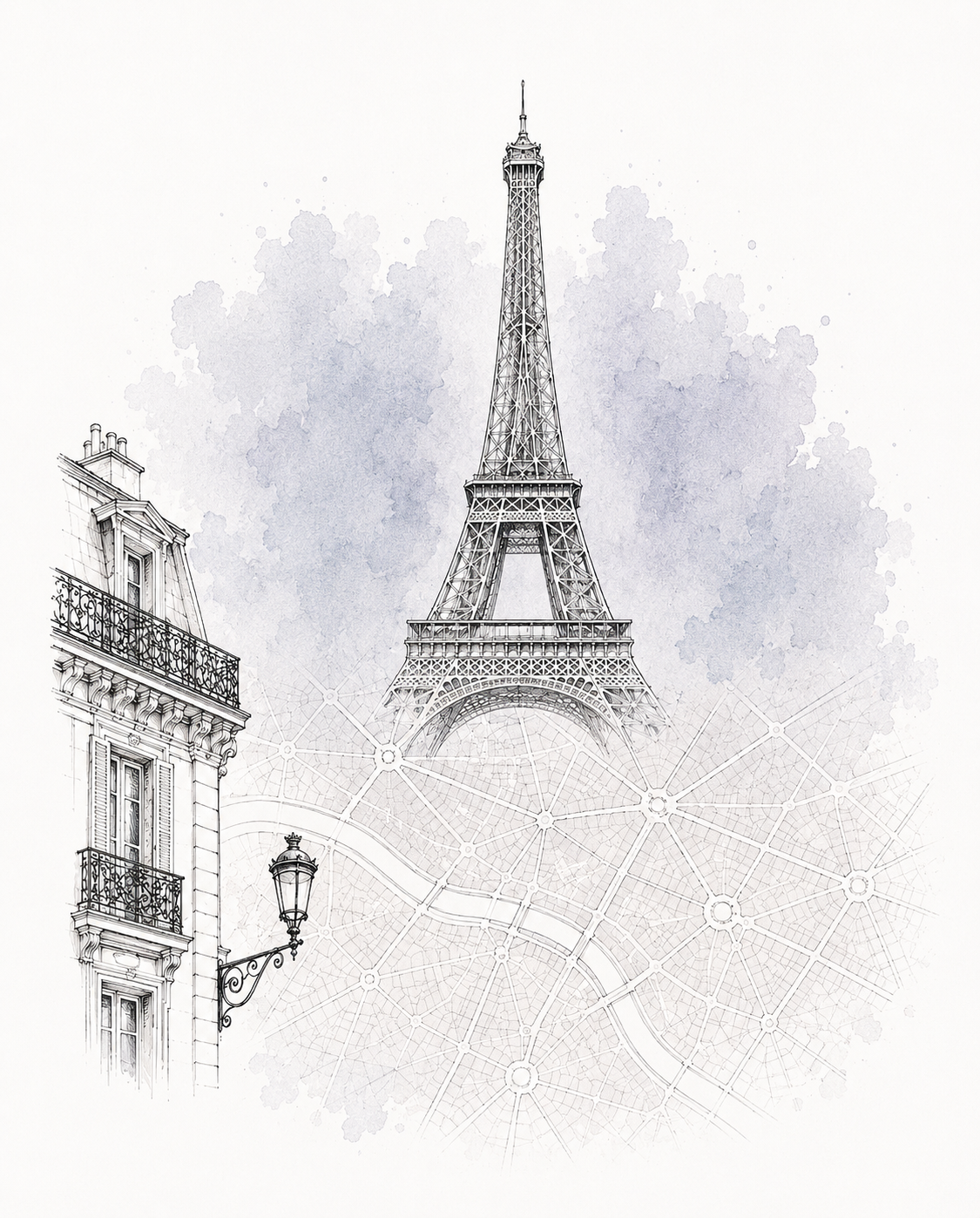 Urban Grids: Paris Eiffel Tower & Haussmann Architecture | 22x31”