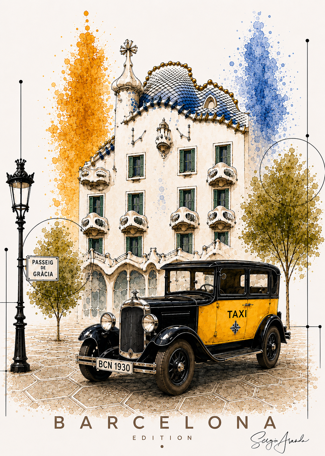 Original Barcelona Casa Batllo Art | Antoni Gaudi Architecture Serigraph 56x78cm (22x31") by Sergio Aranda