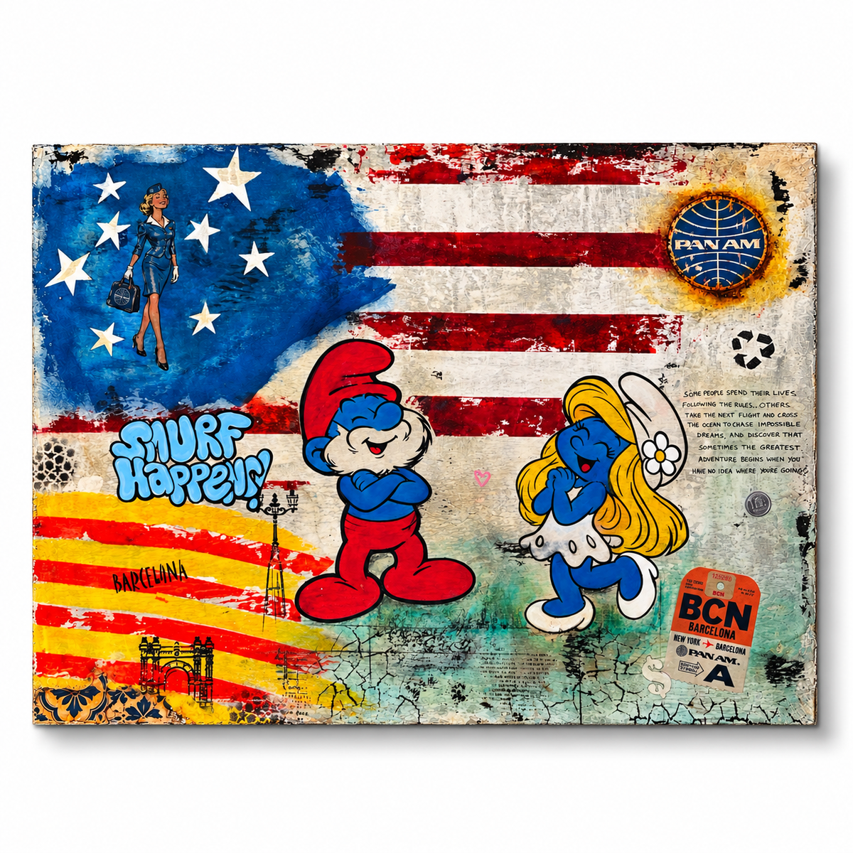 Smurf Happens! | Original 3D Pop Art on Wood | Sergio Aranda