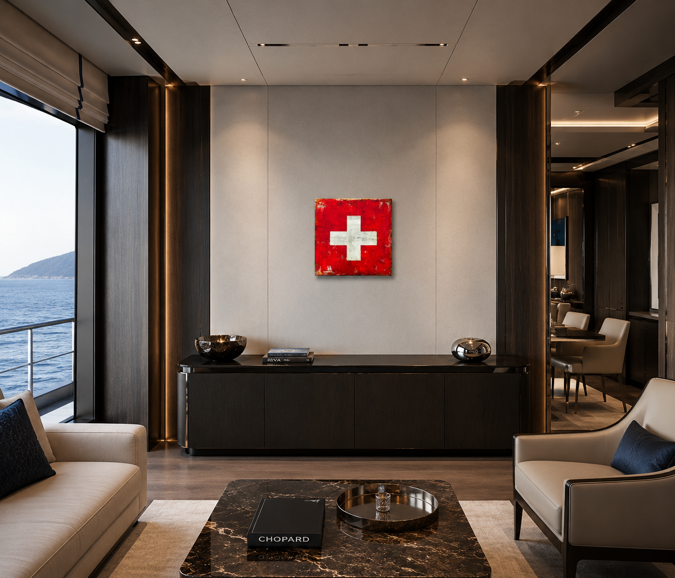 Rumantsch – Original Swiss Flag Textured Painting | 20x20” Mixed Media