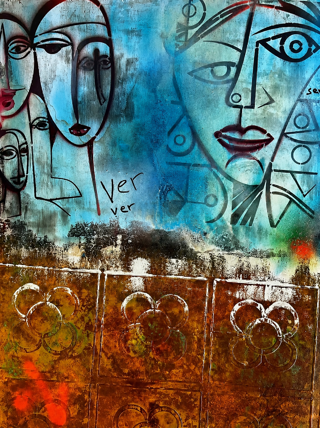 Ver Ver Ser | Original Cubist Mixed Media Painting with Rust | Sergio Aranda
