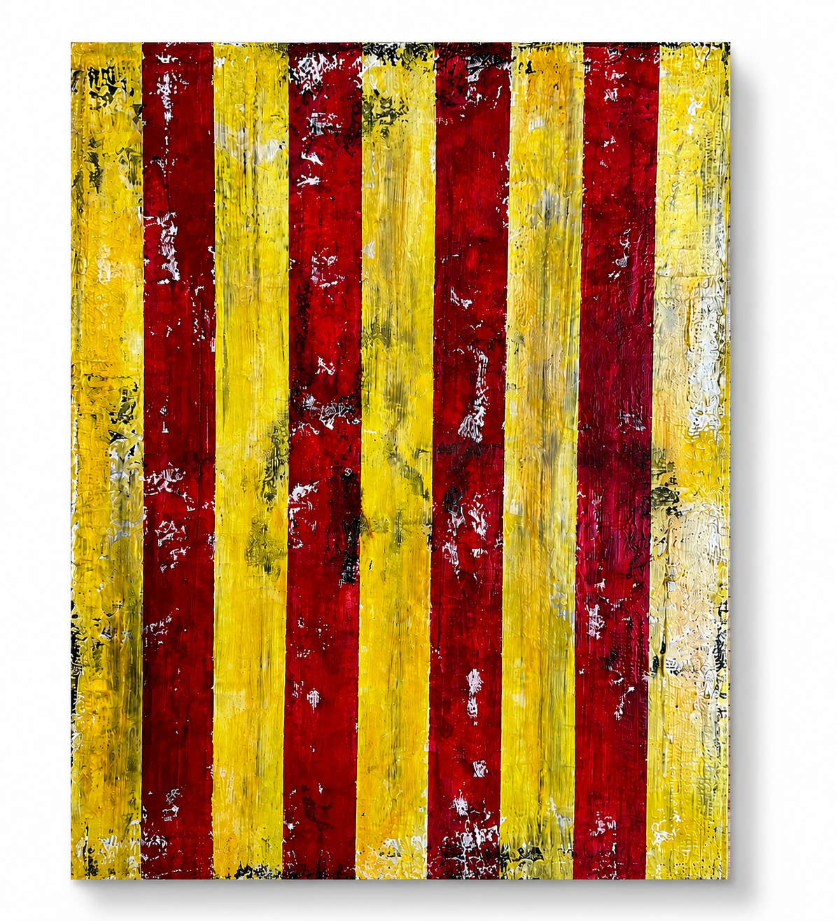 La Senyera Éternelle – Interprétation Contemporaine du Drapeau Catalan avec Texture et Effet Vieill | 39.4 x 31.5 Inches