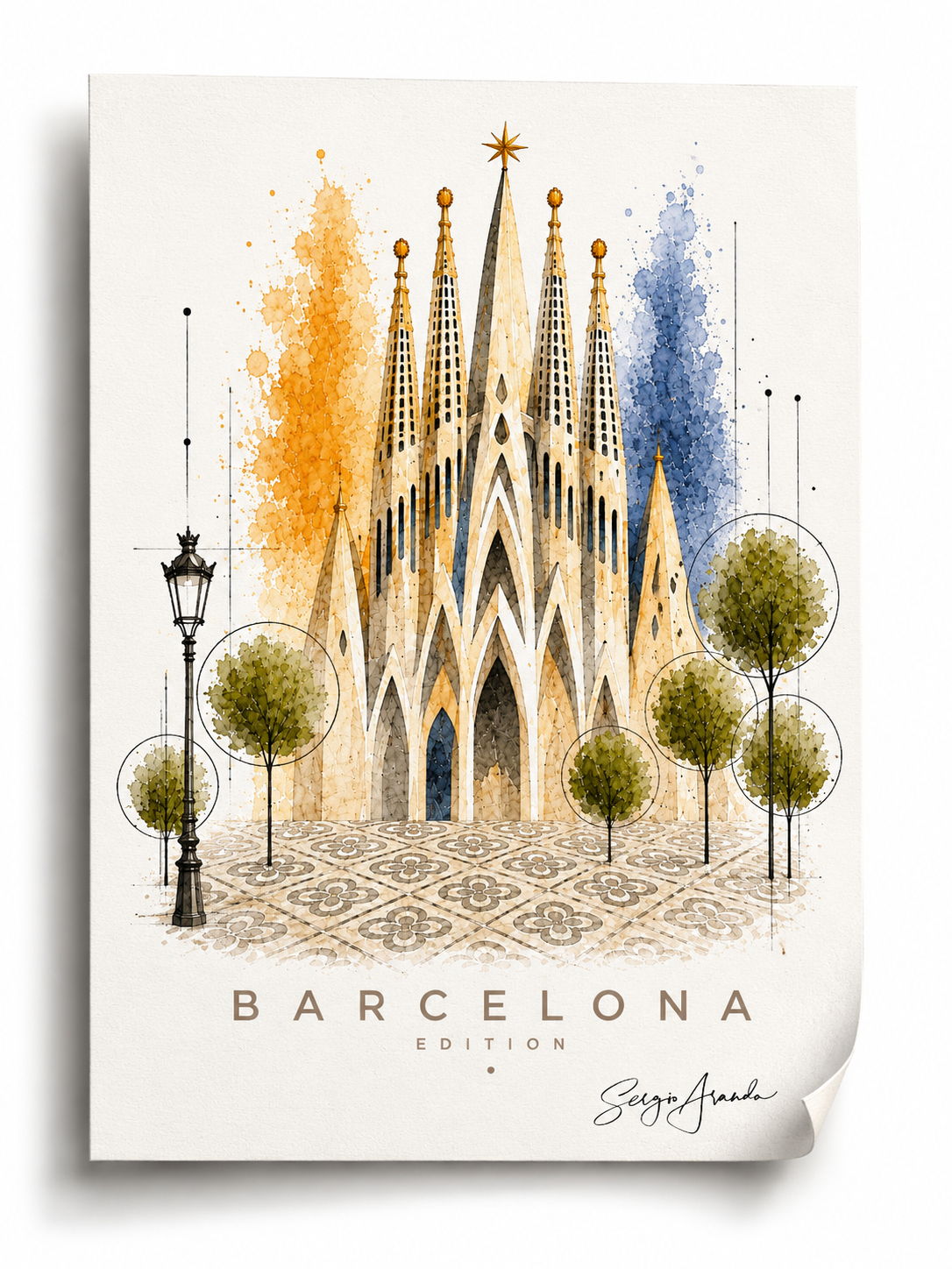 Original Barcelona Sagrada Familia Art | Hand-Pulled Fine Art Serigraph 56x78cm by Sergio Aranda