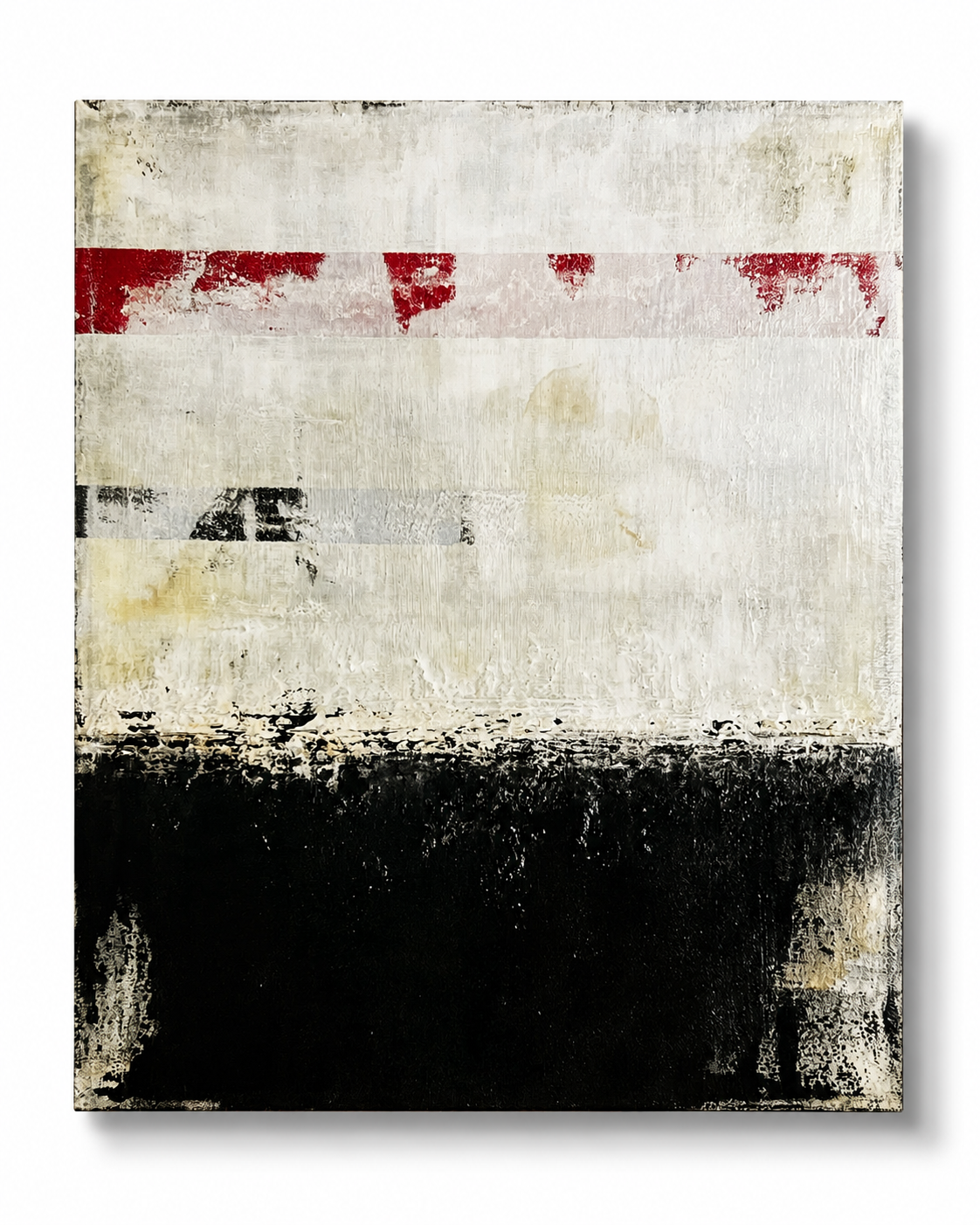 Hidden Memory Line | Minimalist Black White and Red Abstract Painting | Original Mixed Media on Canvas | 24x20"