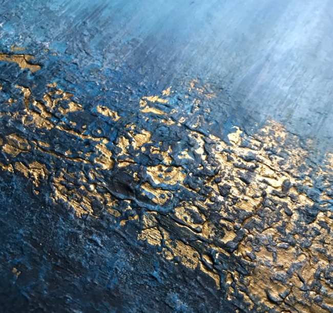Submerged Strata | Blue & Gold Abstract Painting | Sergio Aranda