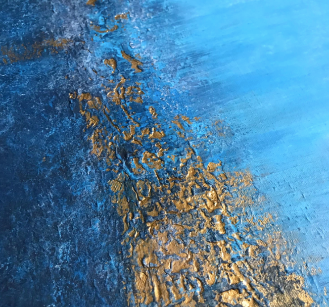 Submerged Strata | Blue & Gold Abstract Painting | Sergio Aranda