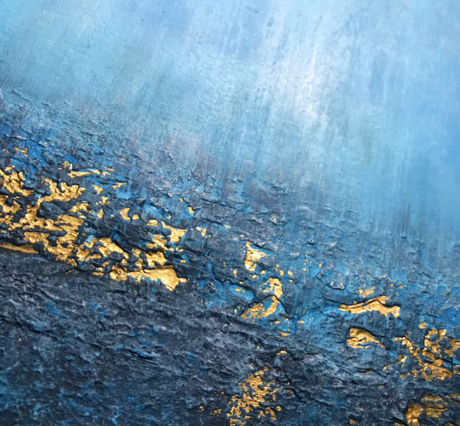 Submerged Strata | Blue & Gold Abstract Painting | Sergio Aranda