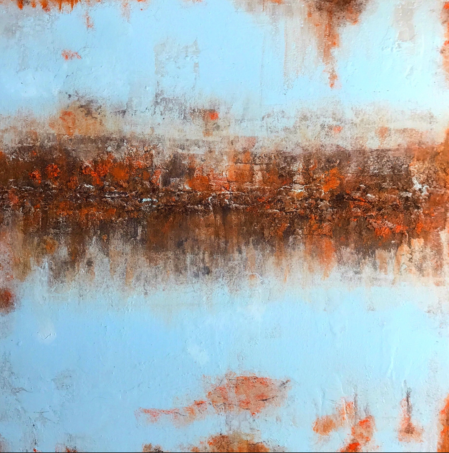 Rust Horizon  No 2003 Abstract Painting | Original Textured Blue & Rust Canvas Art 50x50 cm