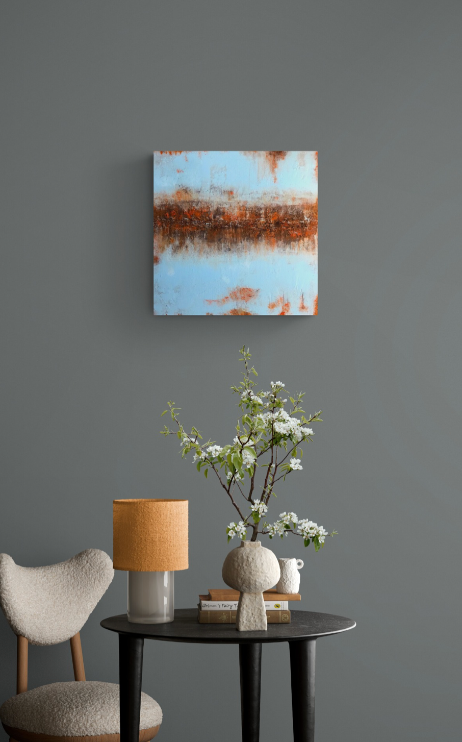 Rust Horizon  No 2003 Abstract Painting | Original Textured Blue & Rust Canvas Art 50x50 cm
