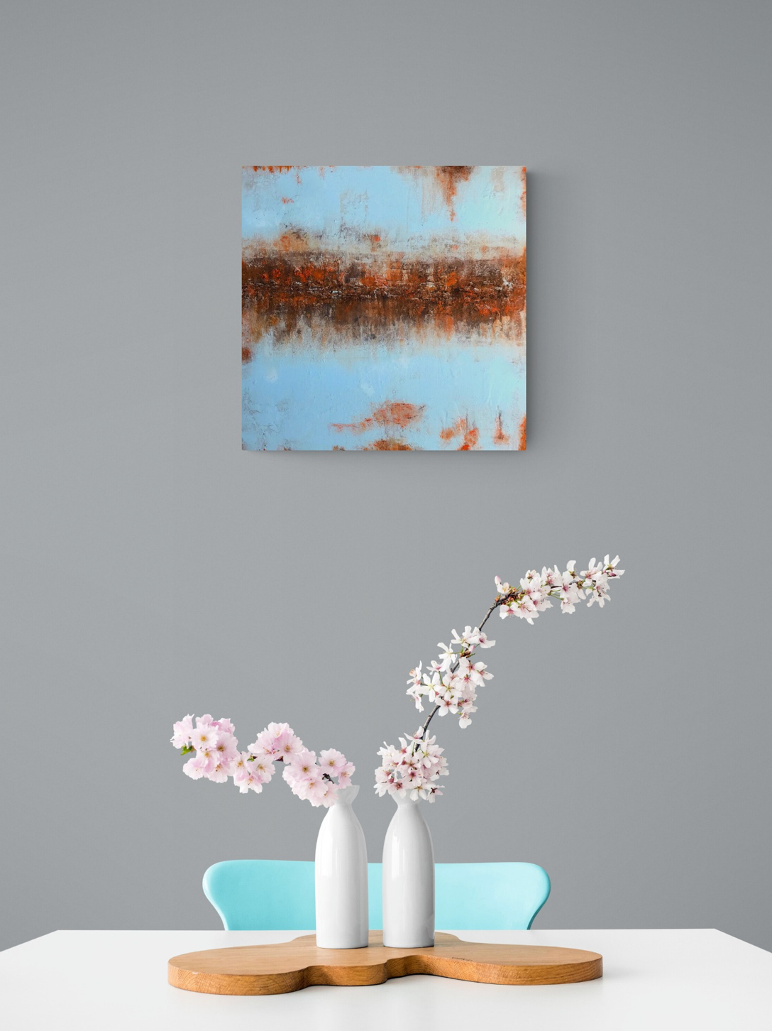 Rust Horizon  No 2003 Abstract Painting | Original Textured Blue & Rust Canvas Art 50x50 cm