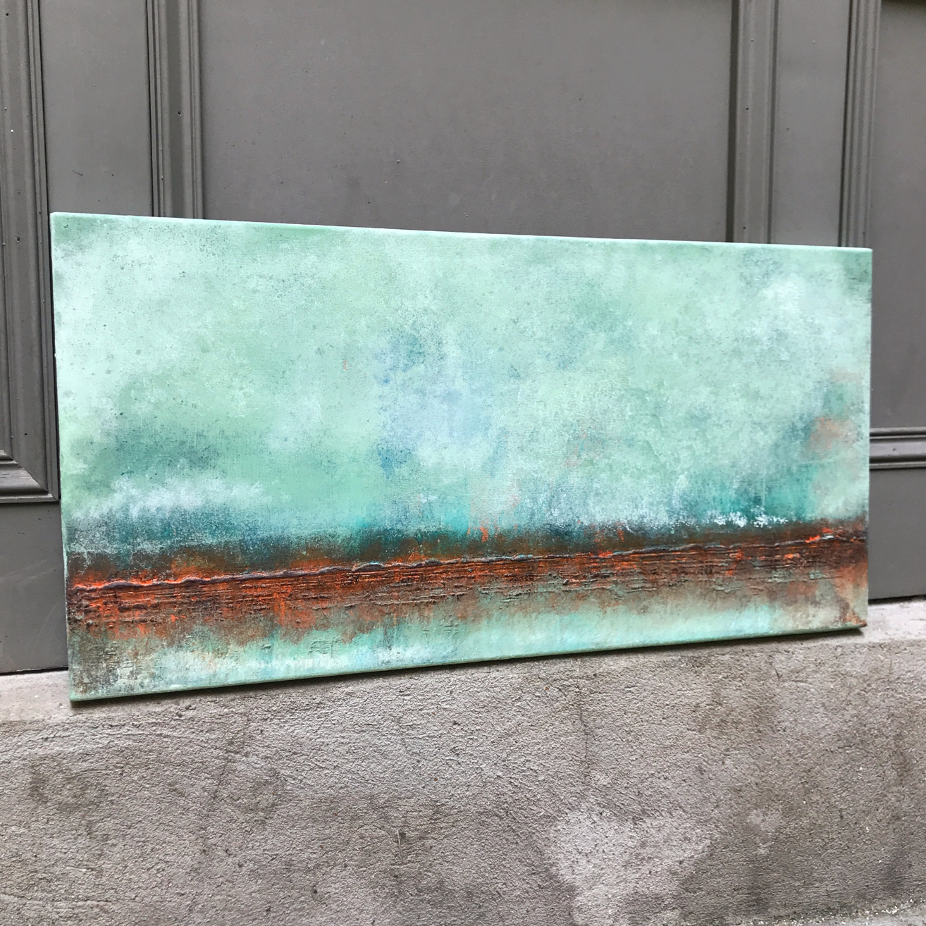 No. 2057 | Original Turquoise Abstract Painting on Canvas 30x60 cm