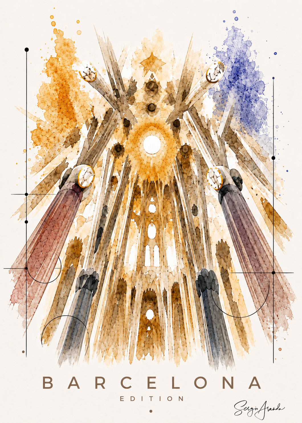 Original Barcelona Sagrada Familia Interior Art | Antoni Gaudi Fine Art Serigraph 56x78cm (22x31") by Sergio Aranda
