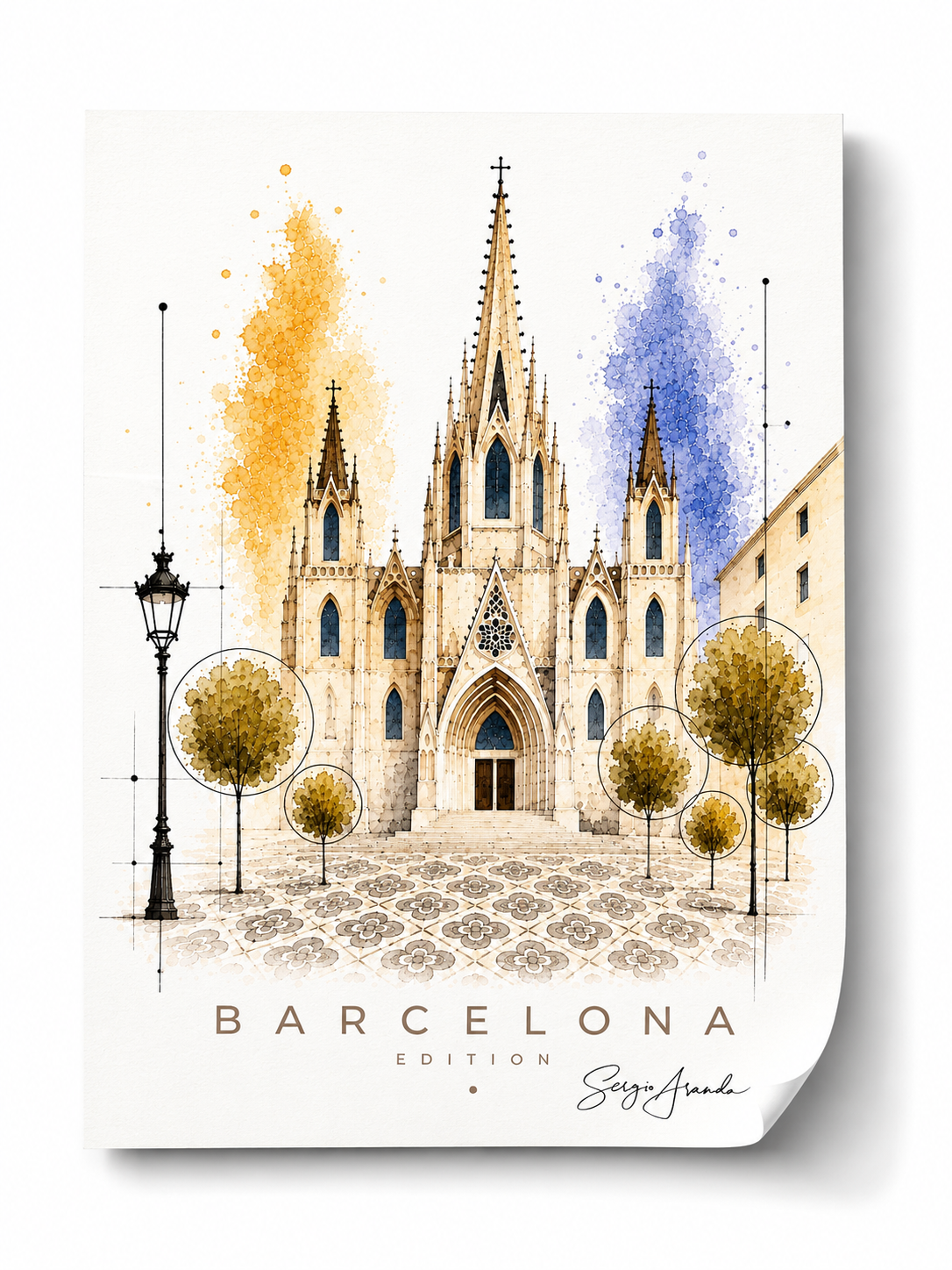 Original Barcelona Cathedral Art | Hand-Pulled Fine Art Serigraph 56x78cm by Sergio Aranda